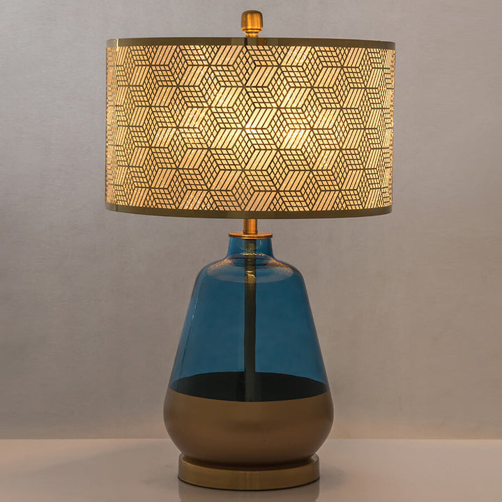 Modern Luxury Blue Glass Bottle Metal Lamp Shade 1-Light Table Lamp for Bedroom