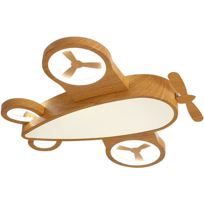 Cartoon Creative Wood Grain Aircraft LED Kids Flush Mount Ceiling Light