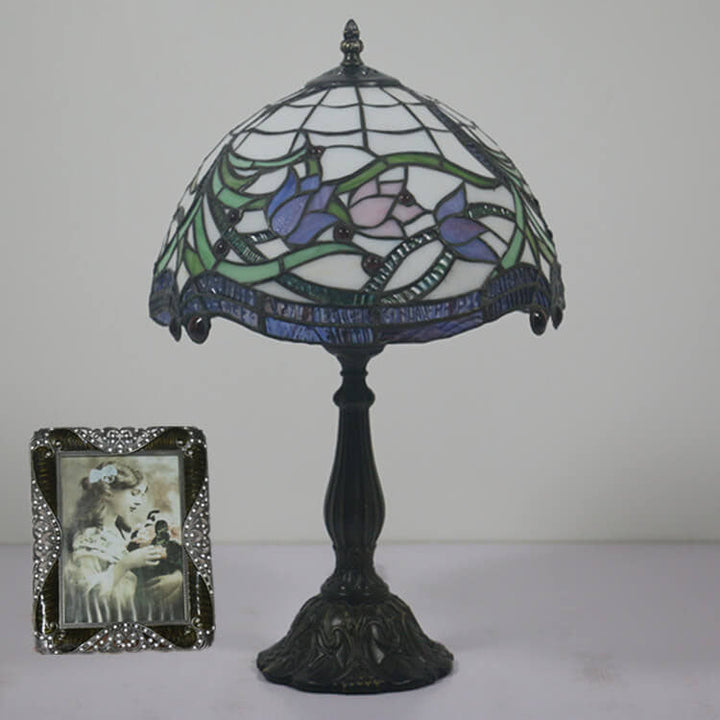 Vintage Tiffany Tulip Stained Glass Resin Dome 1-Light Table Lamp