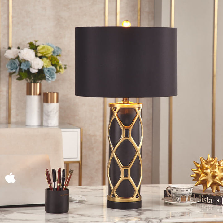 Modern Luxury Ceramic Fabric Round 1-Light Table Lamp for Bedroom