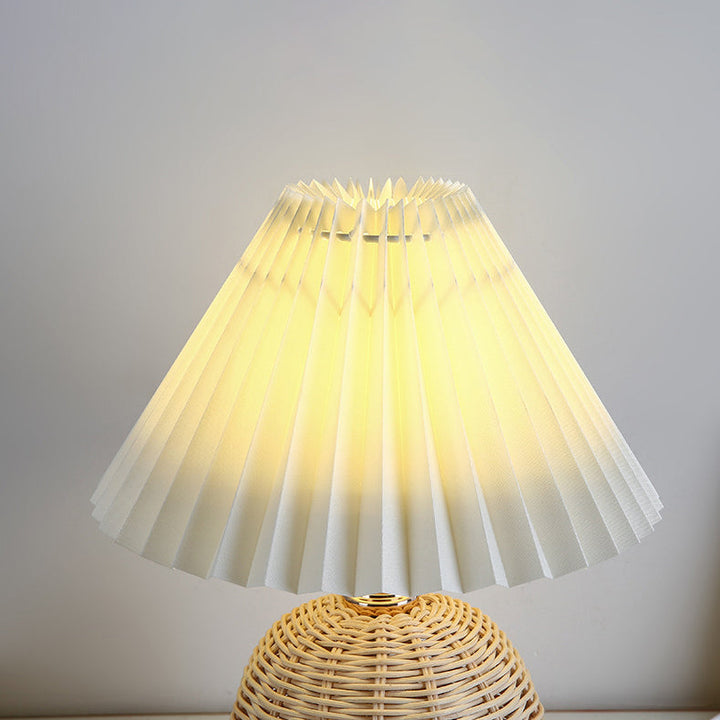 Contemporary Nordic Table Lamp in Rattan &amp; Fabric — Bedroom Lighting | Havora