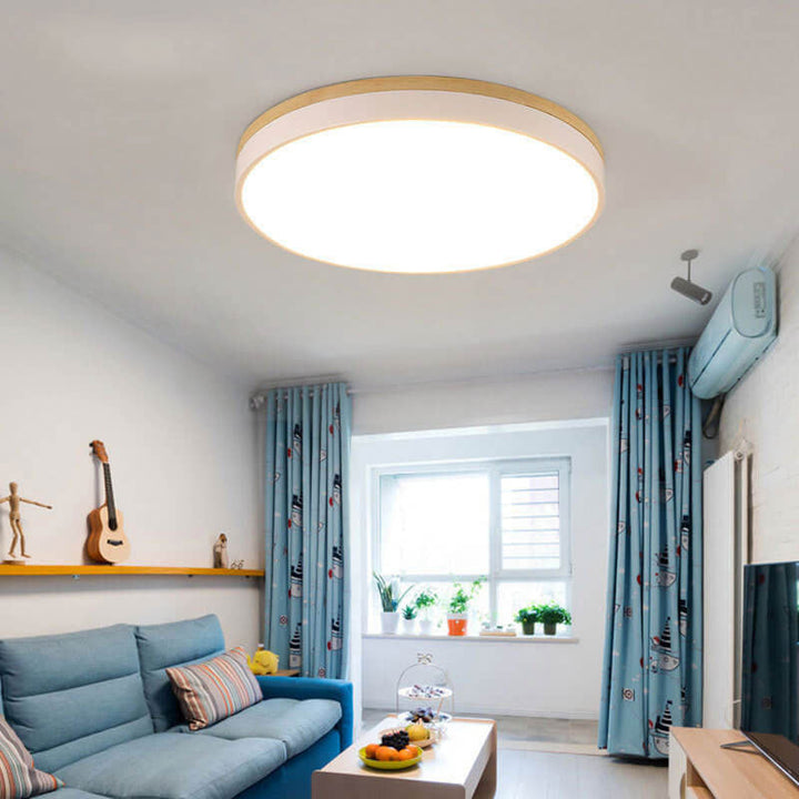 Nordic Simple Solid Wood Round LED Flush Mount Ceiling Light
