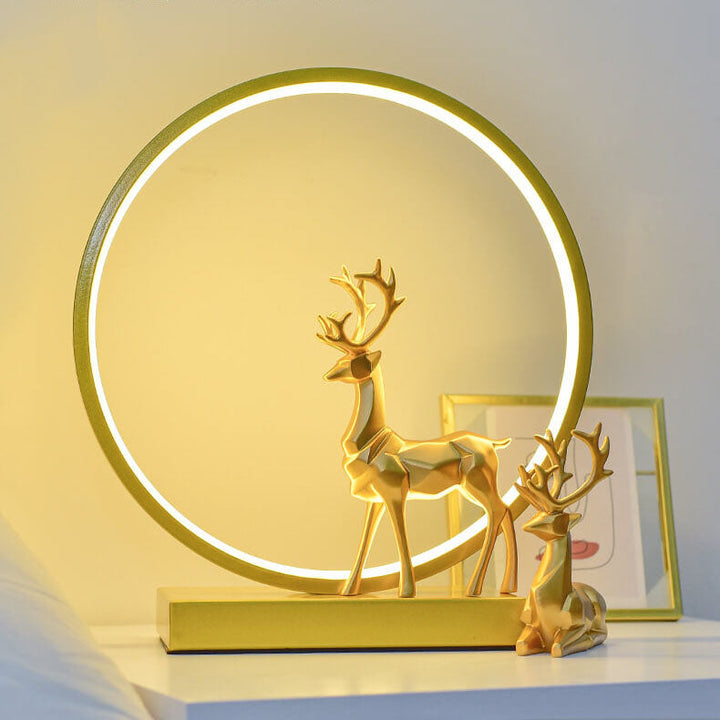 Contemporary Nordic Iron Acrylic Circle Deer USB Plug-in LED Night Light Table Lamp For Bedroom