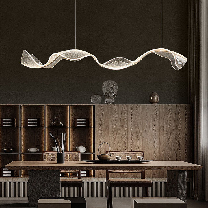 Contemporary Luxury Acrylic Corrugated Fluttering Tape Hardware LED Island Light Pendant Light For Living Room
