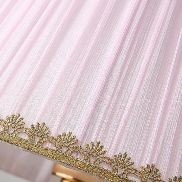 Traditional European Pleated Fabric Shade Ceramic Column Base 1-Light Table Lamp For Study