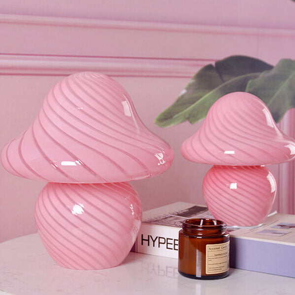 Modern Decorative Mushroom Striped Glass 1-Light Table Lamp