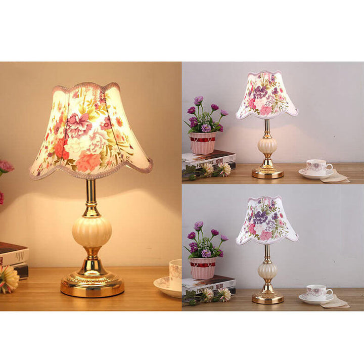 Nordic Vintage Floral Table Lamp in Glass, Iron &amp; Fabric — Bedroom Lighting | Havora