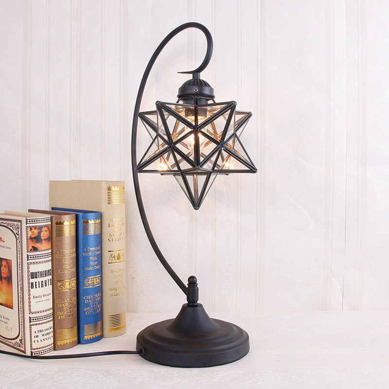 Contemporary Creative Pentagram Iron Glass 1-Light Table Lamp For Bedroom