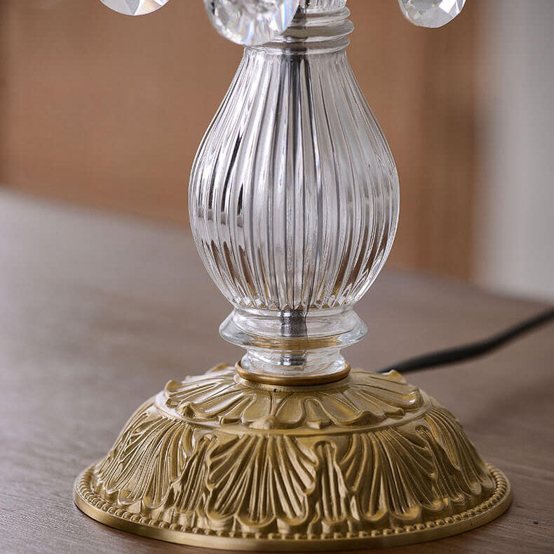 Modern Luxury Clear Glass Crystal Round Tassel Copper 1-Light Table Lamp for Bedroom