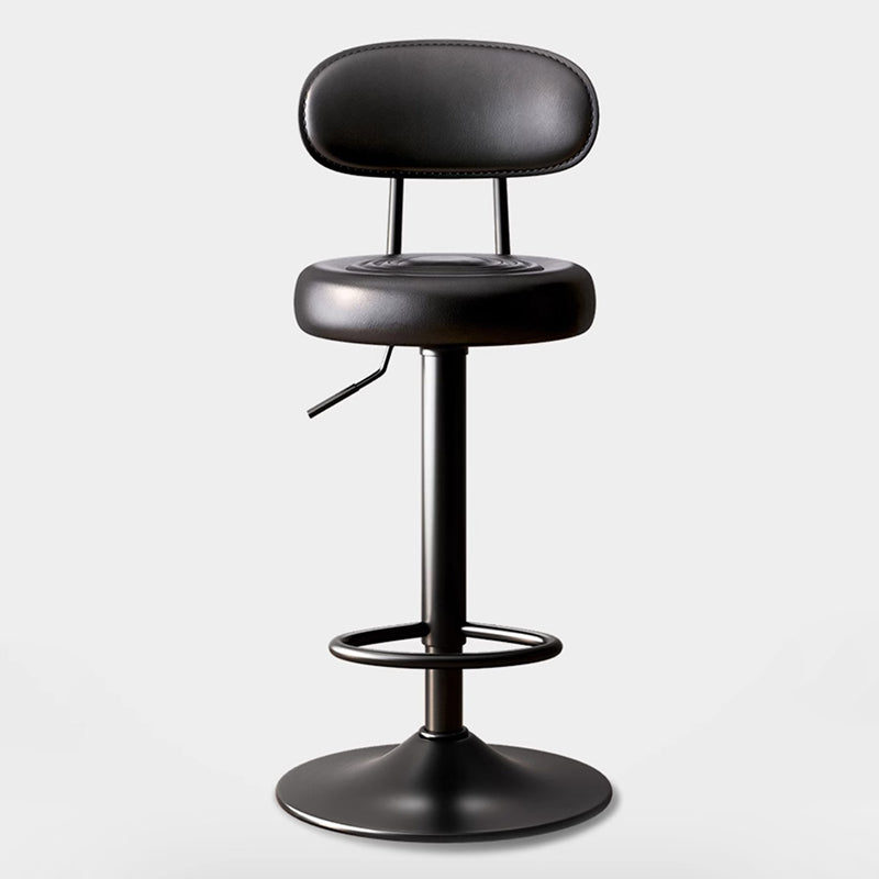 Modern Minimalist Round Upholstered Curved Backrest PU Leather Metal Steel Bar Stool For Dining Room