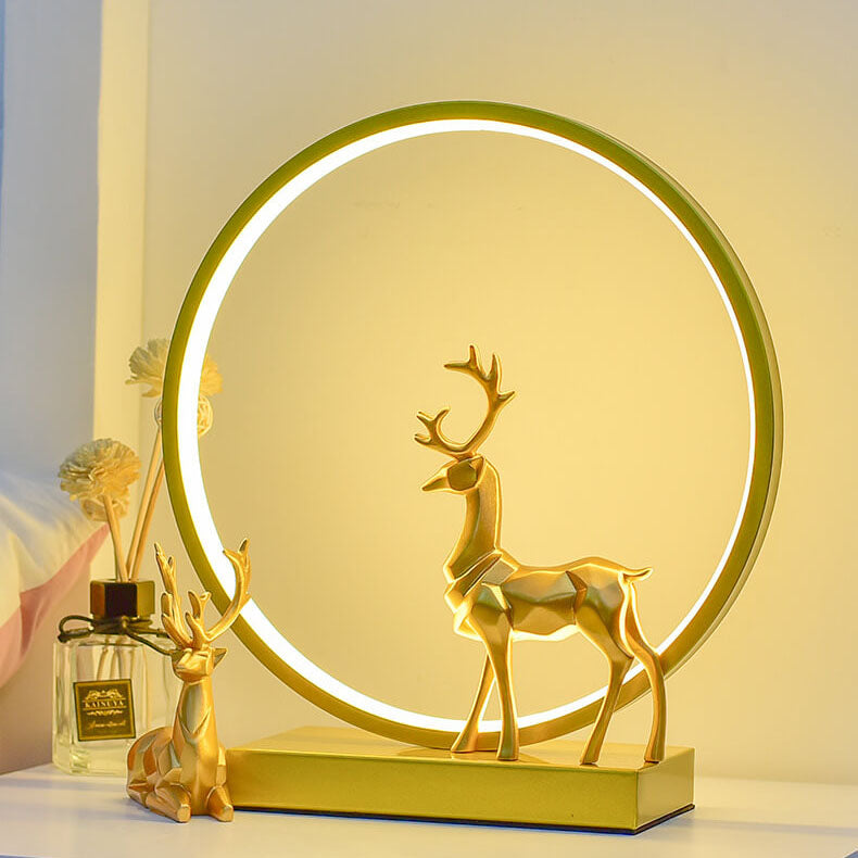 Contemporary Nordic Iron Acrylic Circle Deer USB Plug-in LED Night Light Table Lamp For Bedroom