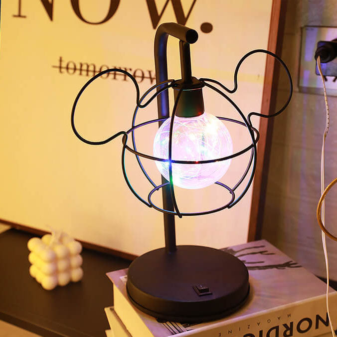 Creative Mouse Metal Cage LED Decorative Battery Table Lamp