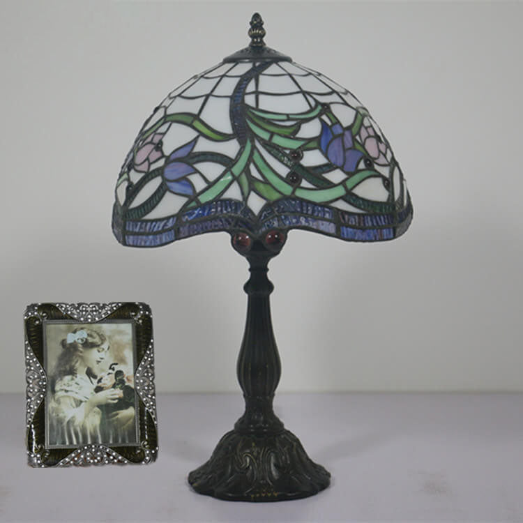 Vintage Tiffany Tulip Stained Glass Resin Dome 1-Light Table Lamp