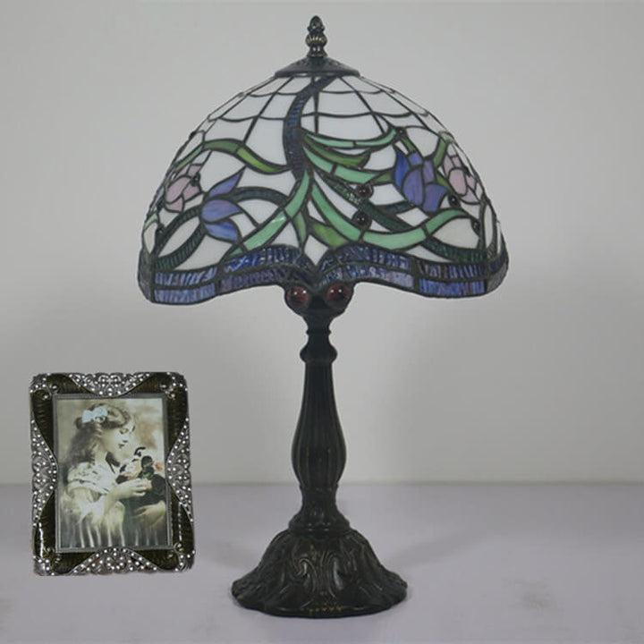 Vintage Tiffany Tulip Stained Glass Resin Dome 1-Light Table Lamp