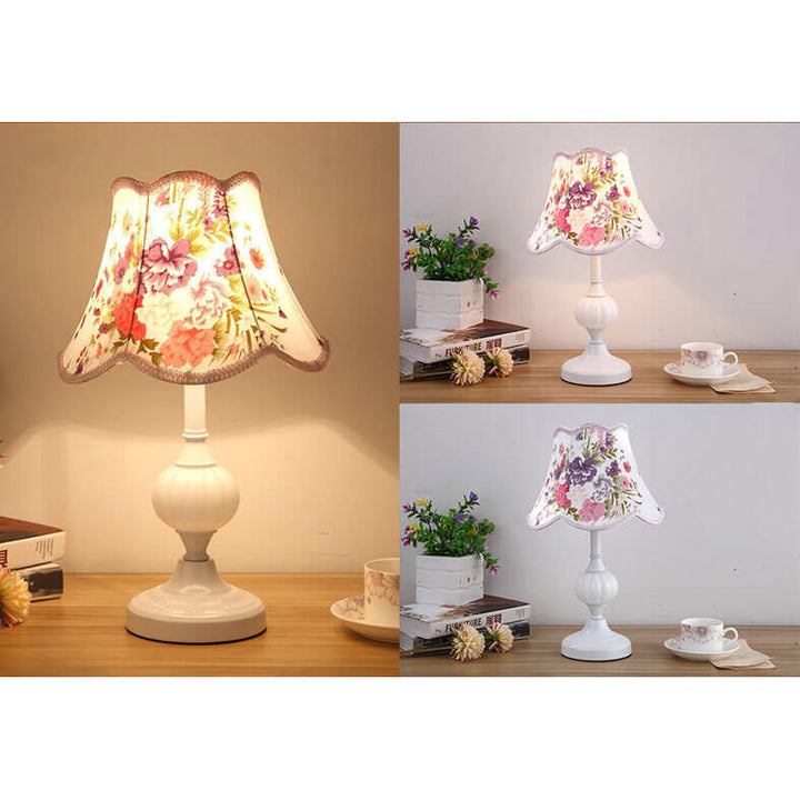 Nordic Vintage Floral Table Lamp in Glass, Iron &amp; Fabric — Bedroom Lighting | Havora