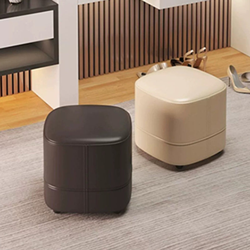 Modern Minimalist Square Faux Leather Solid Wood Vanity Stool For Bedroom