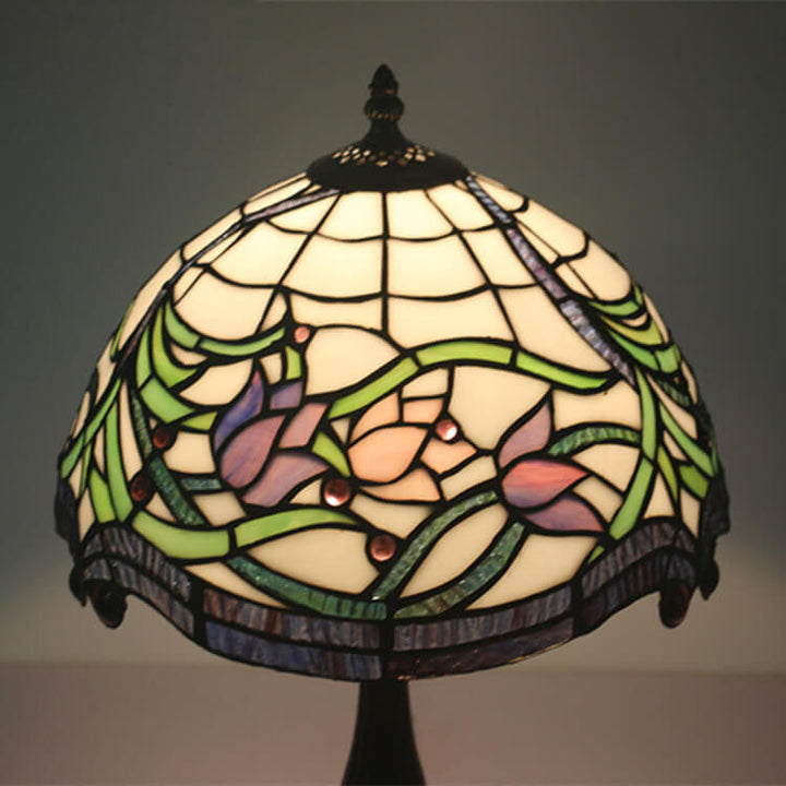 Vintage Tiffany Tulip Stained Glass Resin Dome 1-Light Table Lamp