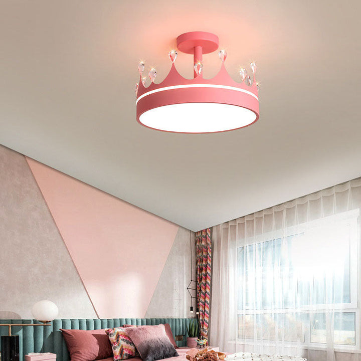 Contemporary Creative Cartoon Crown LED Kids Semi-Flush Mount Ceiling Light For Bedroom