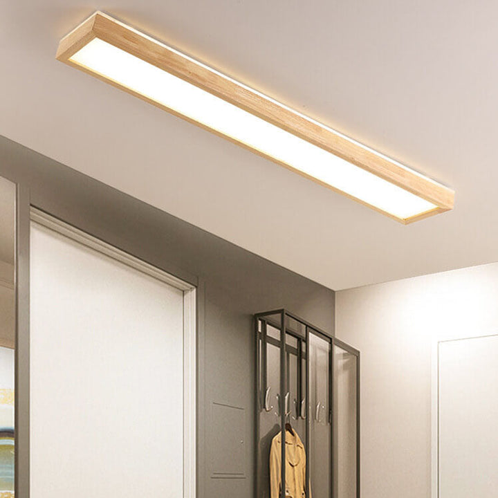 Japanese Minimalist Log Rectangular Walnut LED Flush Mount Ceiling Light