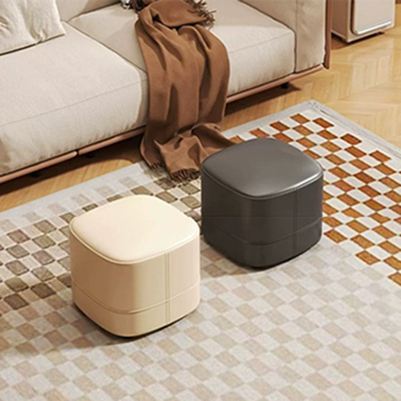 Modern Minimalist Square Faux Leather Solid Wood Vanity Stool For Bedroom