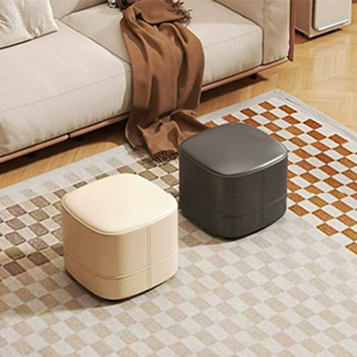 Modern Minimalist Square Faux Leather Solid Wood Vanity Stool For Bedroom