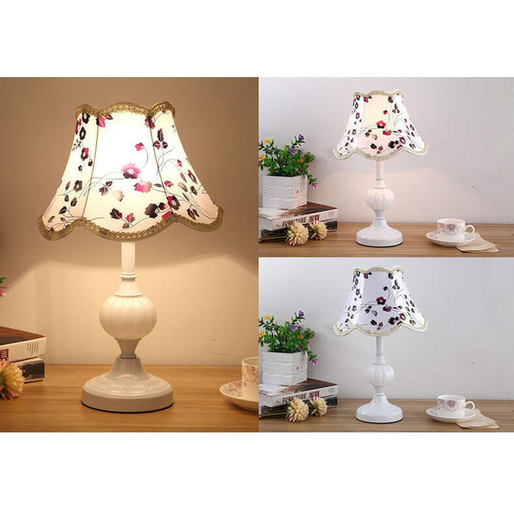 Nordic Vintage Floral Table Lamp in Glass, Iron &amp; Fabric — Bedroom Lighting | Havora
