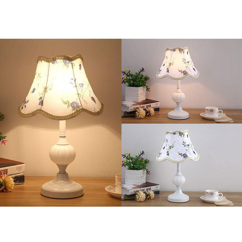 Nordic Vintage Floral Table Lamp in Glass, Iron &amp; Fabric — Bedroom Lighting | Havora