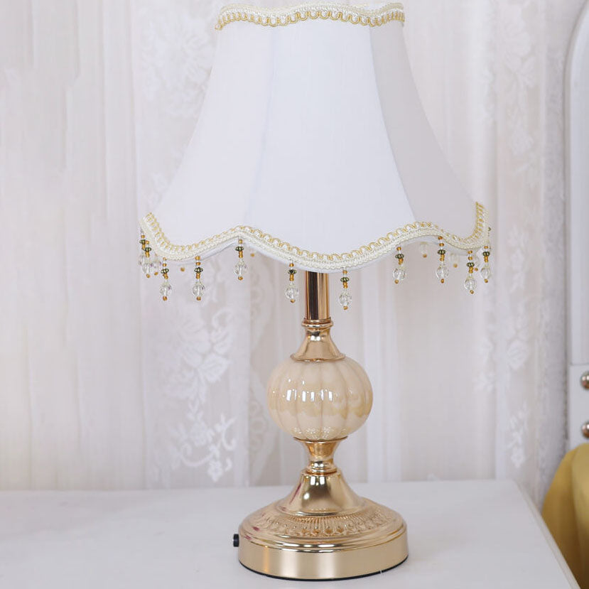 European Vintage Floral Table Lamp in Fabric, Glass &amp; Hardware — Bedroom Lighting | Havora