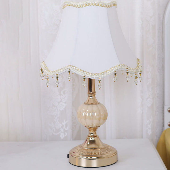 European Vintage Floral Table Lamp in Fabric, Glass &amp; Hardware — Bedroom Lighting | Havora