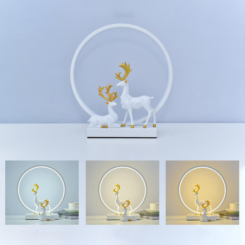 Contemporary Nordic Iron Acrylic Circle Deer USB Plug-in LED Night Light Table Lamp For Bedroom