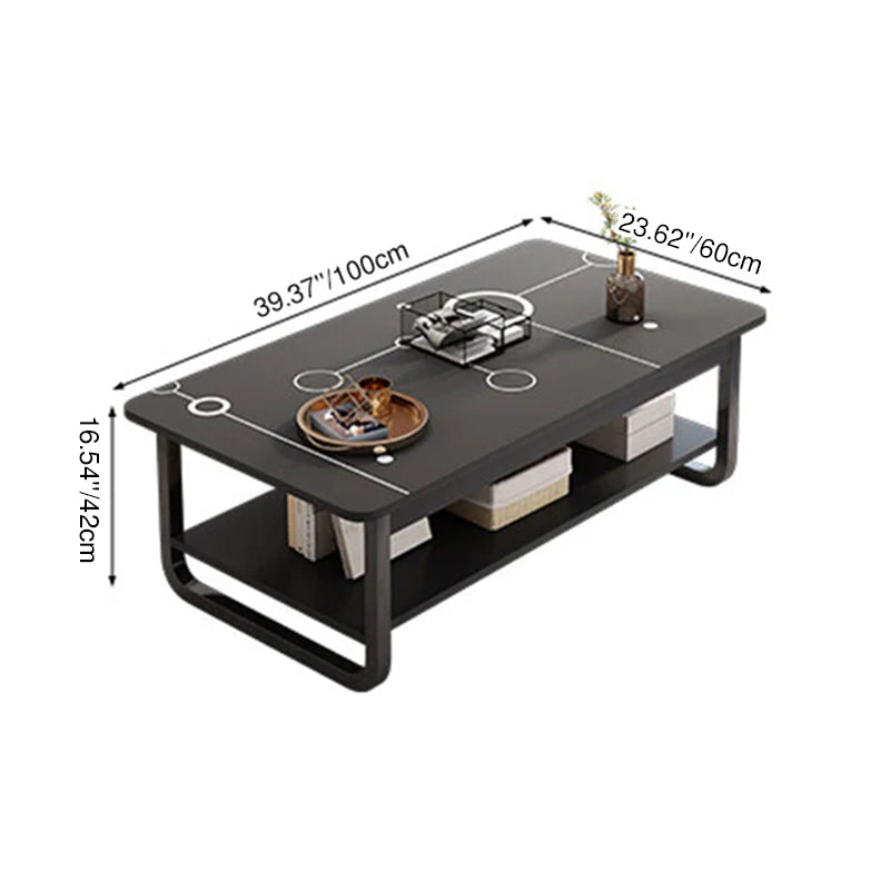 Contemporary Industrial MDF &amp; Steel Pipe Rectangular Coffee Table 2-Tier For Living Room