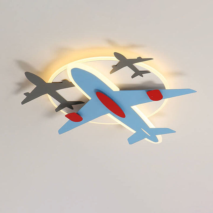 Contemporary Creative Aircraft Shape Iron Acrylic Aluminum LED Cartoon Kids Flush Mount Ceiling Light
