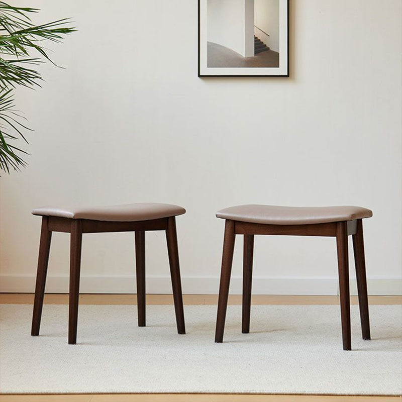 Modern Minimalist Rectangular Soft PU Leather Wood Vanity Stool For Bedroom