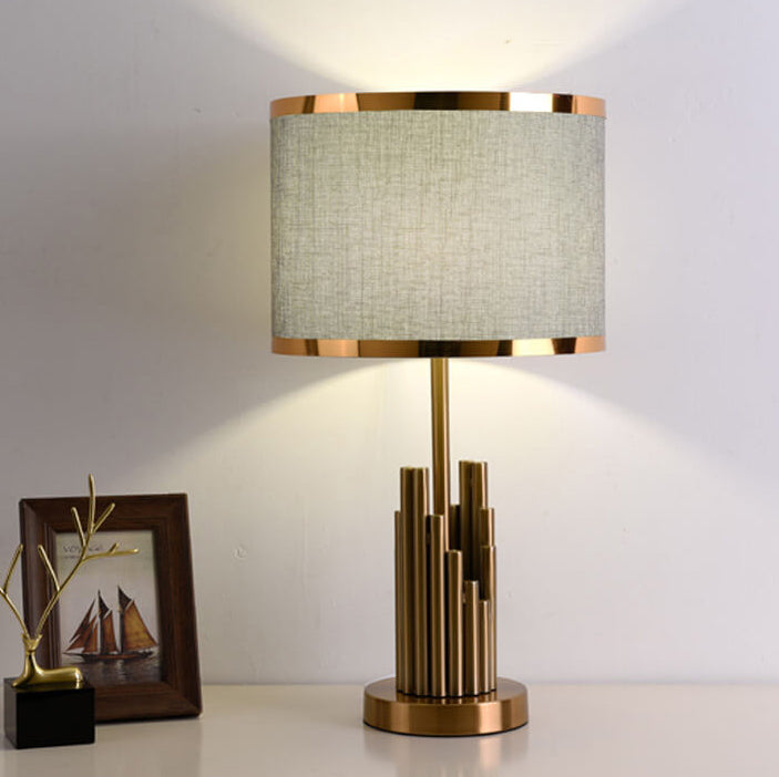Modern Fabric Light Luxury Simple Cylindrical Design 1-Light Table Lamp