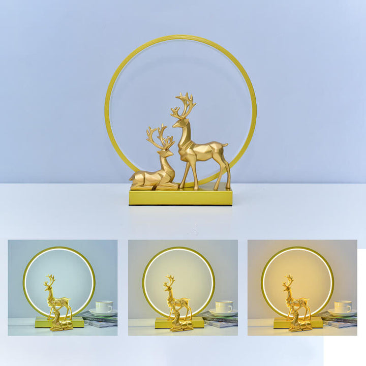 Contemporary Nordic Iron Acrylic Circle Deer USB Plug-in LED Night Light Table Lamp For Bedroom