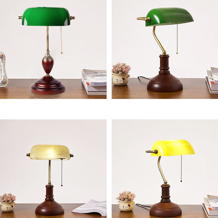 Traditional Vintage Solid Wood Glass Bank Zipper 1-Light Table Lamp For Bedroom