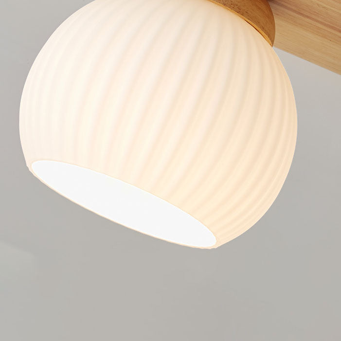 Traditional Japanese Striped Glass Wood Long Plate 2/3 Light Flush Mount Ceiling Light