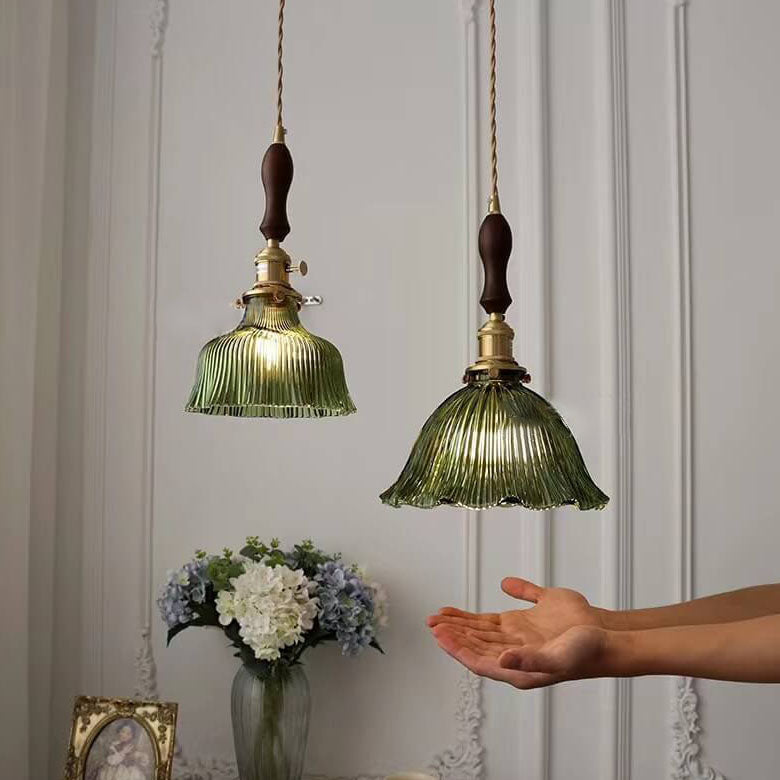 Nordic Modern Minimalist Flower Copper Walnut Glass 1-Light Pendant Light