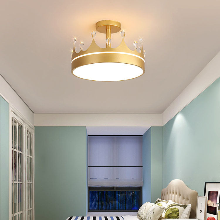 Contemporary Creative Cartoon Crown LED Kids Semi-Flush Mount Ceiling Light For Bedroom