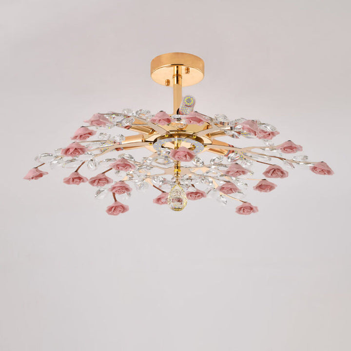 Modern Luxury Rose Iron Ceramic Crystal 6/7/8 Light Chandelier