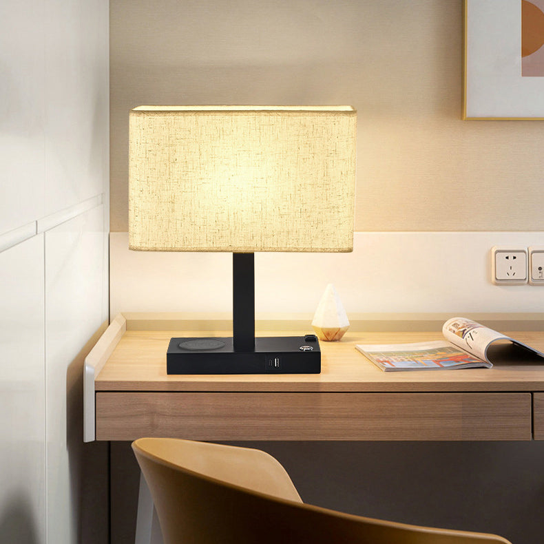 Modern Minimalist Rectangular Cloth Iron 1-Light Table Lamp For Living Room