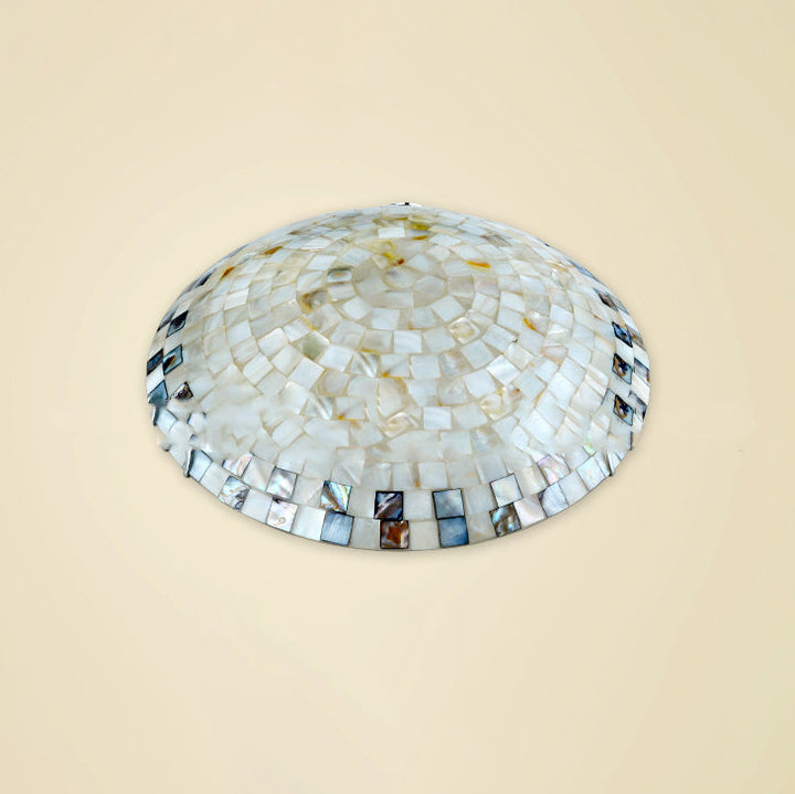Traditional Tiffany Mediterranean Mosaic Shell Round LED Flush Mount Ceiling Light For Living Room