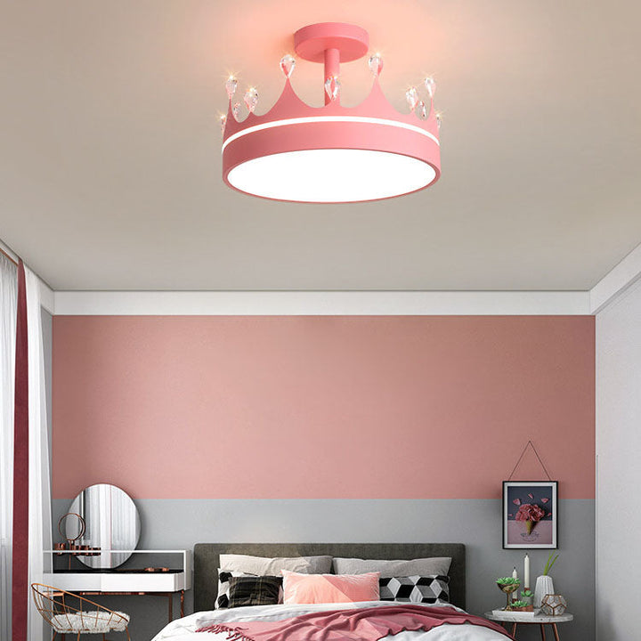 Contemporary Creative Cartoon Crown LED Kids Semi-Flush Mount Ceiling Light For Bedroom