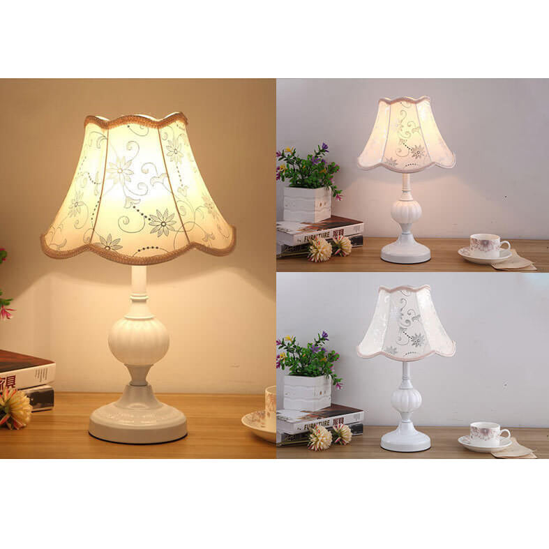 Nordic Vintage Floral Table Lamp in Glass, Iron &amp; Fabric — Bedroom Lighting | Havora