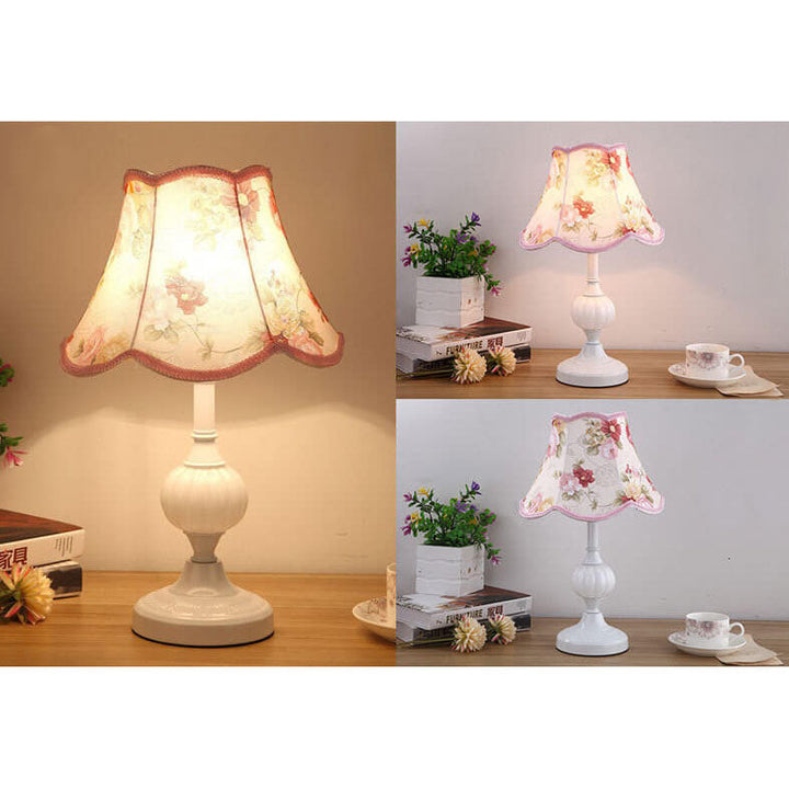 Nordic Vintage Floral Table Lamp in Glass, Iron &amp; Fabric — Bedroom Lighting | Havora