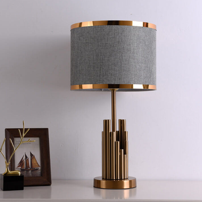Modern Fabric Light Luxury Simple Cylindrical Design 1-Light Table Lamp