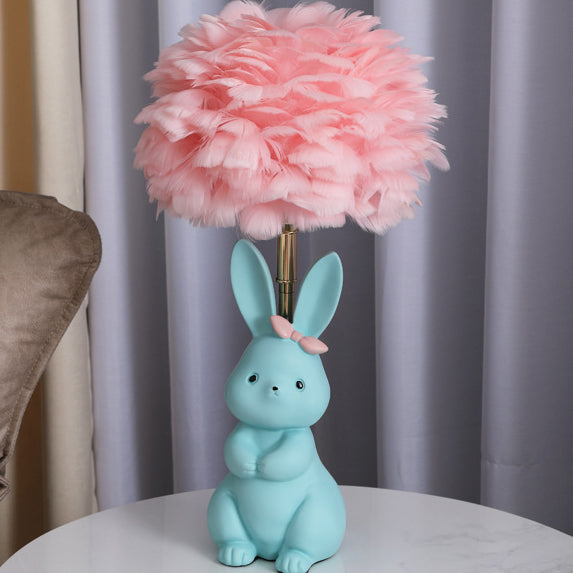 Modern Art Deco Rabbit Feather Orb Metal Goose Feather Glass 1-Light Table Lamp For Bedroom