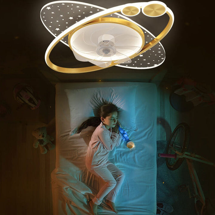 Modern Creative Planet Star Effect LED Flush Mount Ceiling Fan Light