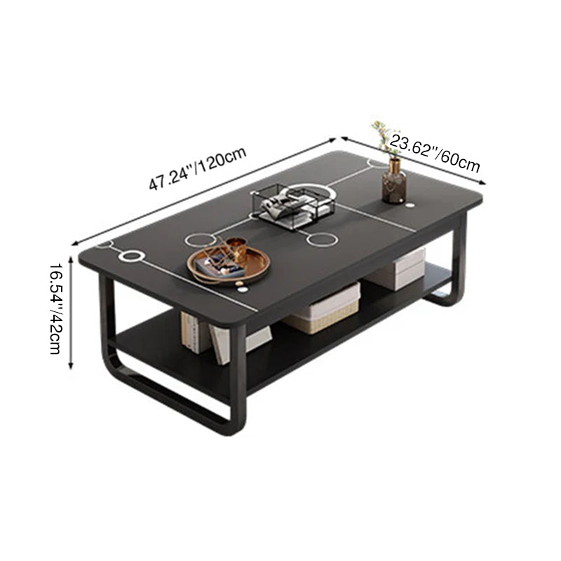 Contemporary Industrial MDF &amp; Steel Pipe Rectangular Coffee Table 2-Tier For Living Room