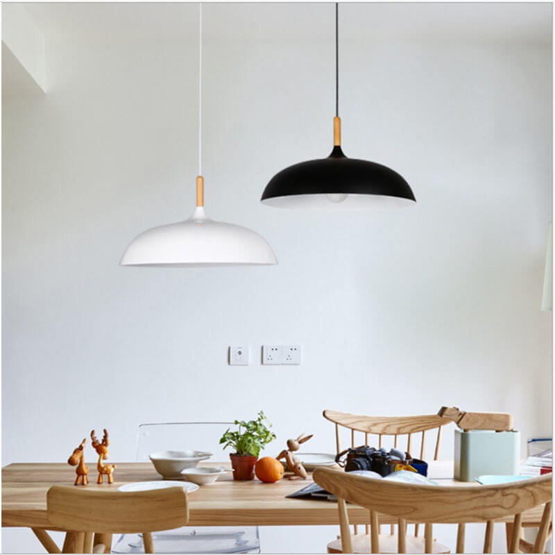 Modern Metal Wooden Top 1-Light Dome Pendant Light